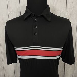 Black Clover Men's Medium Black w/ Red Stripe Live Lucky Short Sleeve Polo Shirt